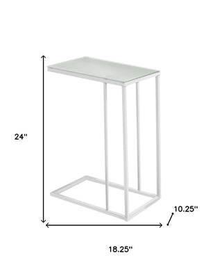 HomeRoots 18.25" Modern Metal and Frosted Glass Accent Table for Stylish Living Room and Compact Spaces White 332991