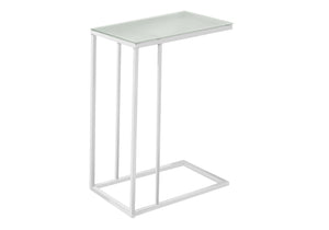 HomeRoots 18.25" Modern Metal and Frosted Glass Accent Table for Stylish Living Room and Compact Spaces White 332991