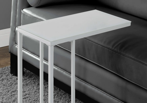 HomeRoots 18.25" Modern Metal and Frosted Glass Accent Table for Stylish Living Room and Compact Spaces White 332991