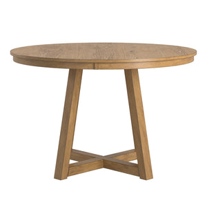 Alta 48 Inch Round Pedestal Dining Table Seats Four with Geometric Rubberwood Base