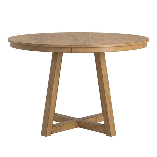 Alta 48 Inch Round Pedestal Dining Table Seats Four with Geometric Rubberwood Base