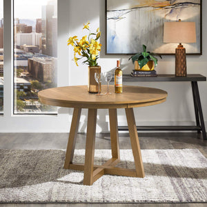Alta 48 Inch Round Pedestal Dining Table Seats Four with Geometric Rubberwood Base