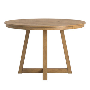 Alta 48 Inch Round Pedestal Dining Table Seats Four with Geometric Rubberwood Base