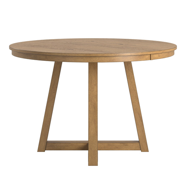 Alta 48 Inch Round Pedestal Dining Table Seats Four with Geometric Rubberwood Base