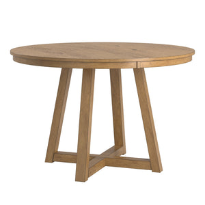 Alta 48 Inch Round Pedestal Dining Table Seats Four with Geometric Rubberwood Base