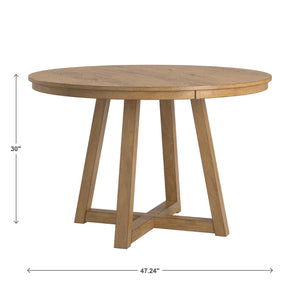 Alta 48 Inch Round Pedestal Dining Table Seats Four with Geometric Rubberwood Base