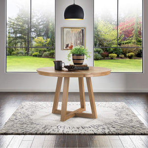 Alta 48 Inch Round Pedestal Dining Table Seats Four with Geometric Rubberwood Base