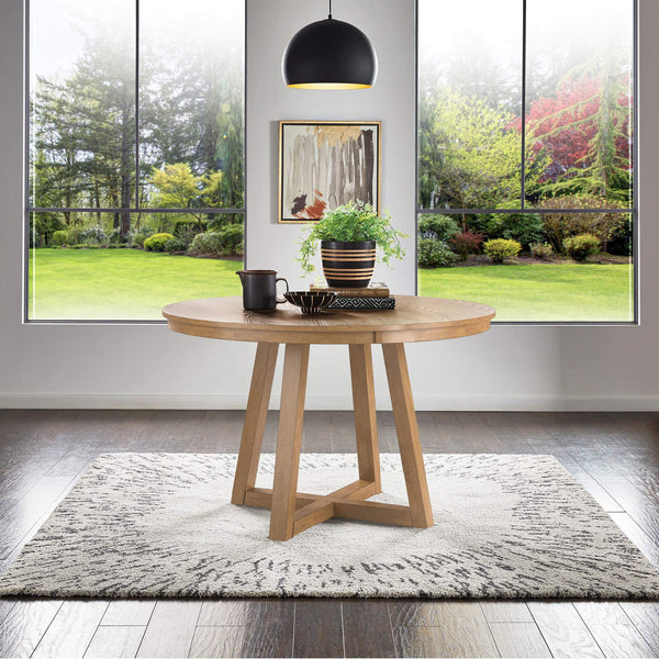 Alta 48 Inch Round Pedestal Dining Table Seats Four with Geometric Rubberwood Base