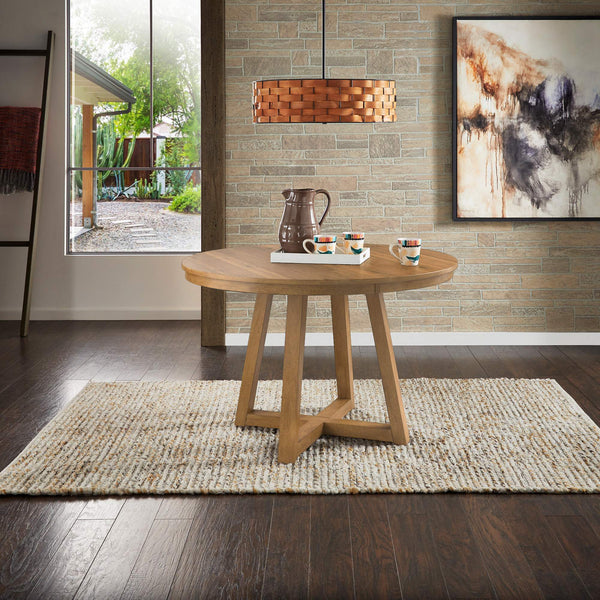 Alta 48 Inch Round Pedestal Dining Table Seats Four with Geometric Rubberwood Base