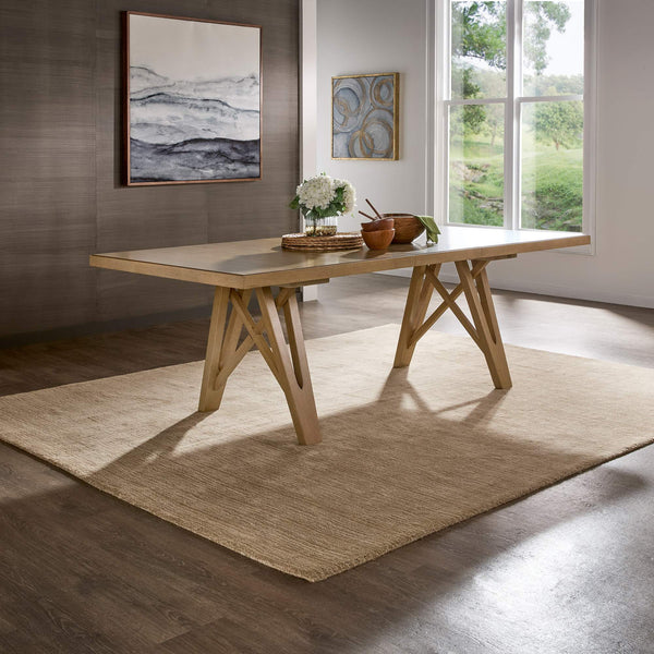 Alta 90 Inch Rectangular Dining Table Geometric Base Seats Eight Rustic Modern Style