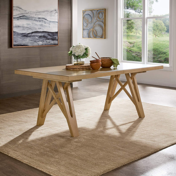 Alta 90 Inch Rectangular Dining Table Geometric Base Seats Eight Rustic Modern Style