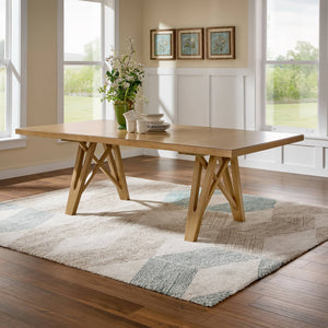Alta 90 Inch Rectangular Dining Table Geometric Base Seats Eight Rustic Modern Style
