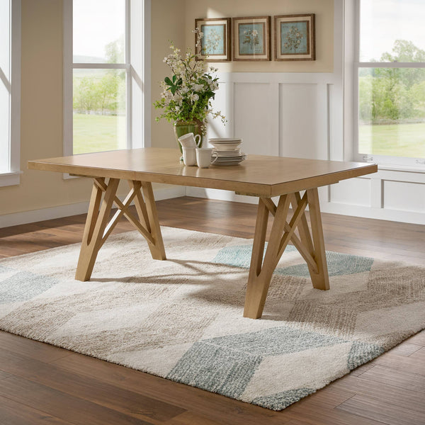 Alta 90 Inch Rectangular Dining Table Geometric Base Seats Eight Rustic Modern Style
