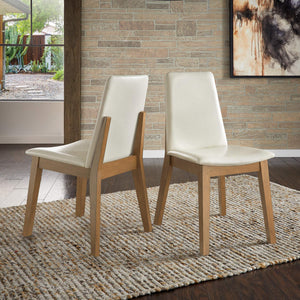 Alta Faux Leather Dining Chair Set of Two with Curved Back and Rubberwood Legs for Dining Rooms