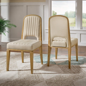 Alta Cream Fabric Dining Chair Set of Two with Oak Veneer Tapered Wood Legs