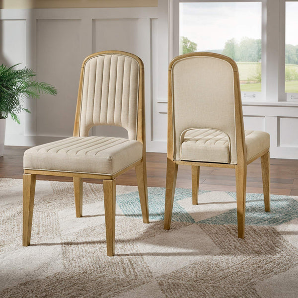 Alta Cream Fabric Dining Chair Set of Two with Oak Veneer Tapered Wood Legs