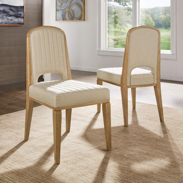 Alta Cream Fabric Dining Chair Set of Two with Oak Veneer Tapered Wood Legs