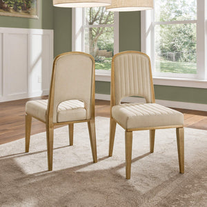 Alta Cream Fabric Dining Chair Set of Two with Oak Veneer Tapered Wood Legs