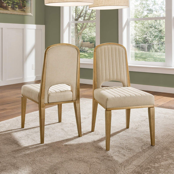 Alta Cream Fabric Dining Chair Set of Two with Oak Veneer Tapered Wood Legs