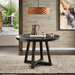 Alta 48 Inch Round Pedestal Dining Table Seats Four with Geometric Rubberwood Base