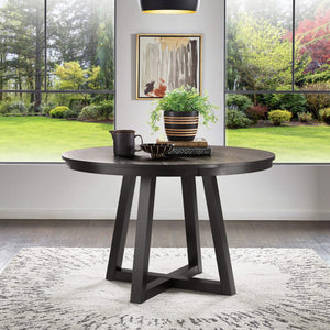 Alta 48 Inch Round Pedestal Dining Table Seats Four with Geometric Rubberwood Base