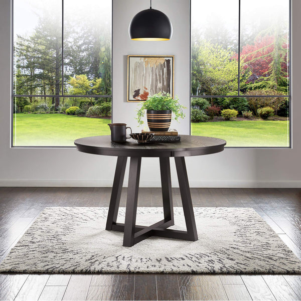 Alta 48 Inch Round Pedestal Dining Table Seats Four with Geometric Rubberwood Base