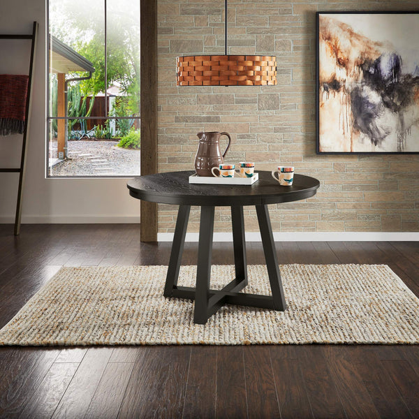 Alta 48 Inch Round Pedestal Dining Table Seats Four with Geometric Rubberwood Base