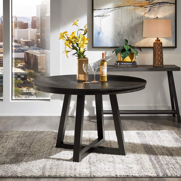 Alta 48 Inch Round Pedestal Dining Table Seats Four with Geometric Rubberwood Base
