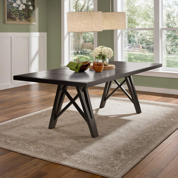 Alta 90 Inch Rectangular Dining Table Geometric Base Seats Eight Rustic Modern Style