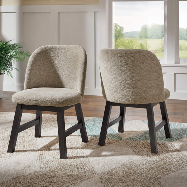 Alta Taupe Fabric Dining Chair Set Rubberwood Frame Curved Ergonomic Seat