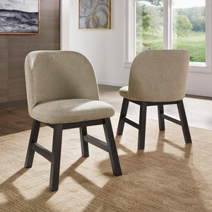 Alta Taupe Fabric Dining Chair Set Rubberwood Frame Curved Ergonomic Seat