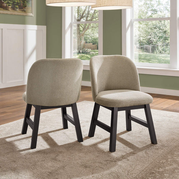 Alta Taupe Fabric Dining Chair Set Rubberwood Frame Curved Ergonomic Seat