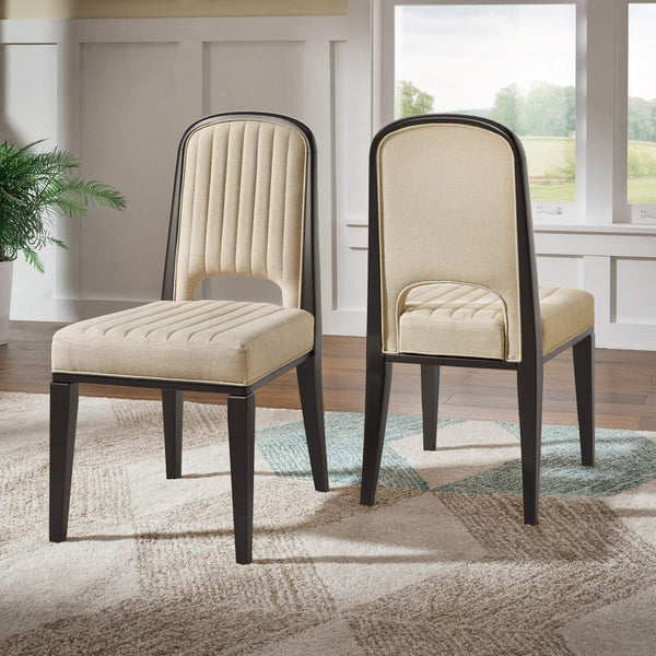 Alta Cream Fabric Upholstered Dining Chair Set with Rubberwood Tapered Legs