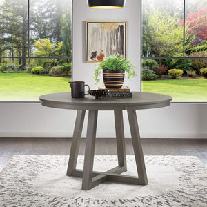 Alta 48 Inch Round Pedestal Dining Table Seats Four with Geometric Rubberwood Base