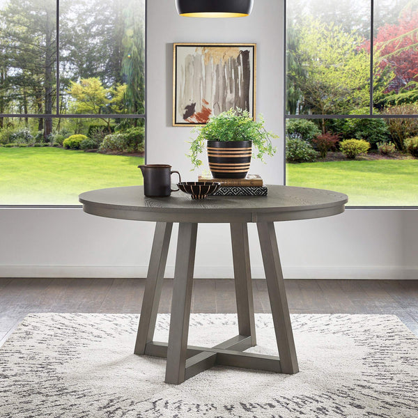 Alta 48 Inch Round Pedestal Dining Table Seats Four with Geometric Rubberwood Base