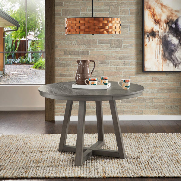 Alta 48 Inch Round Pedestal Dining Table Seats Four with Geometric Rubberwood Base