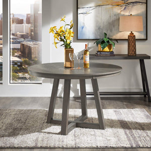 Alta 48 Inch Round Pedestal Dining Table Seats Four with Geometric Rubberwood Base