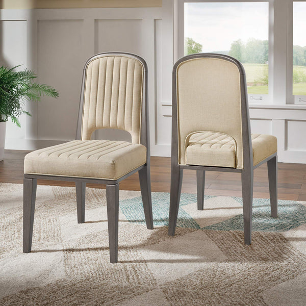 Alta Channel-stitched Fabric Dining Chairs Set of 2 with Tapered Wood Legs