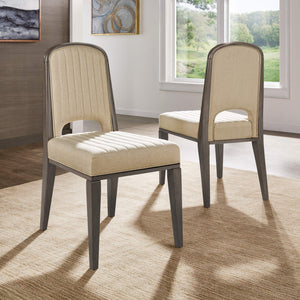 Alta Channel-stitched Fabric Dining Chairs Set of 2 with Tapered Wood Legs