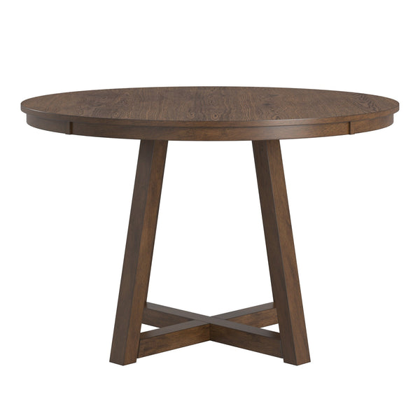 Alta 48 Inch Round Pedestal Dining Table Seats Four with Geometric Rubberwood Base