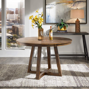 Alta 48 Inch Round Pedestal Dining Table Seats Four with Geometric Rubberwood Base