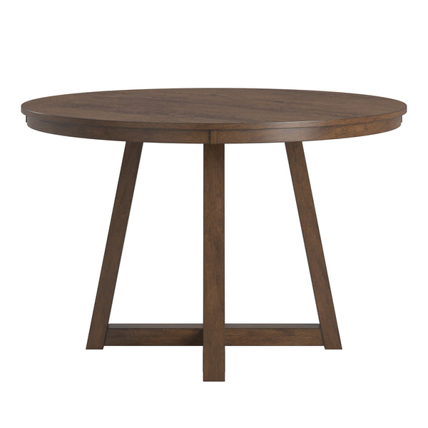 Alta 48 Inch Round Pedestal Dining Table Seats Four with Geometric Rubberwood Base