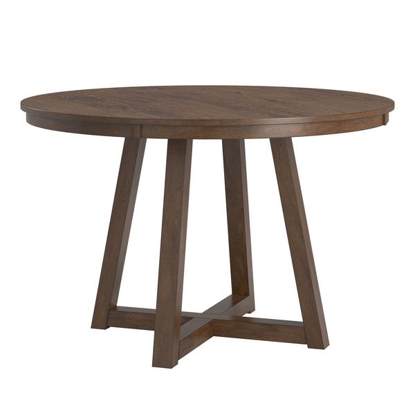 Alta 48 Inch Round Pedestal Dining Table Seats Four with Geometric Rubberwood Base