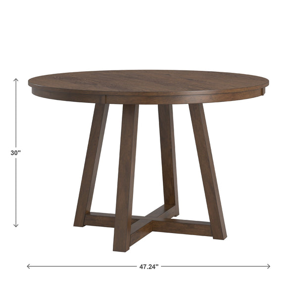 Alta 48 Inch Round Pedestal Dining Table Seats Four with Geometric Rubberwood Base