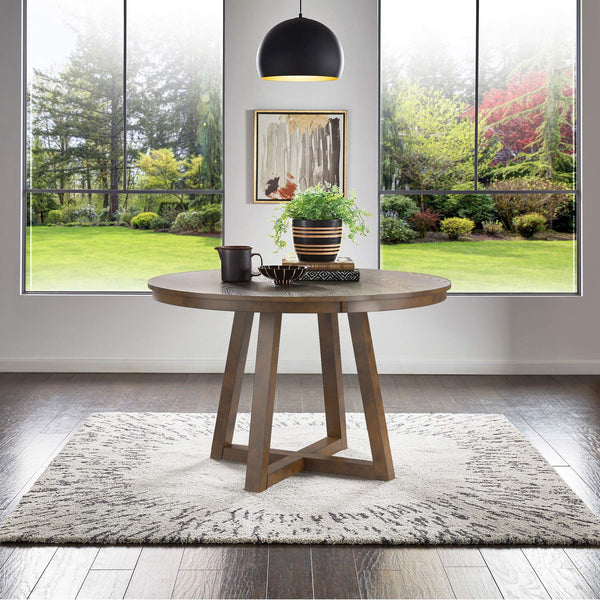 Alta 48 Inch Round Pedestal Dining Table Seats Four with Geometric Rubberwood Base