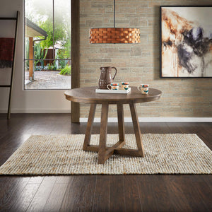 Alta 48 Inch Round Pedestal Dining Table Seats Four with Geometric Rubberwood Base
