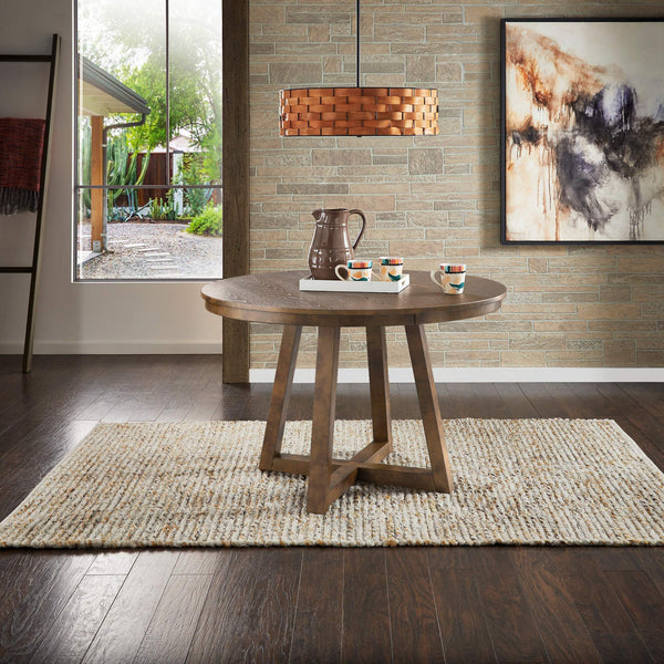 Alta 48 Inch Round Pedestal Dining Table Seats Four with Geometric Rubberwood Base