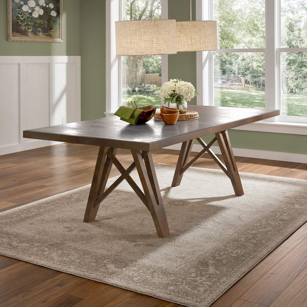 Alta 90 Inch Rectangular Dining Table Geometric Base Seats Eight Rustic Modern Style