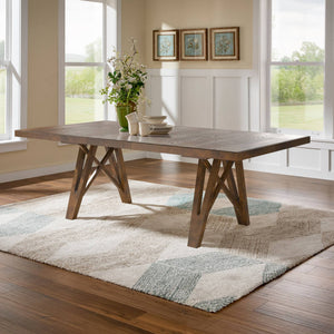 Alta 90 Inch Rectangular Dining Table Geometric Base Seats Eight Rustic Modern Style