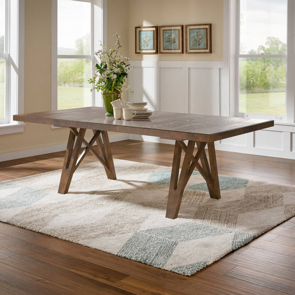 Alta 90 Inch Rectangular Dining Table Geometric Base Seats Eight Rustic Modern Style